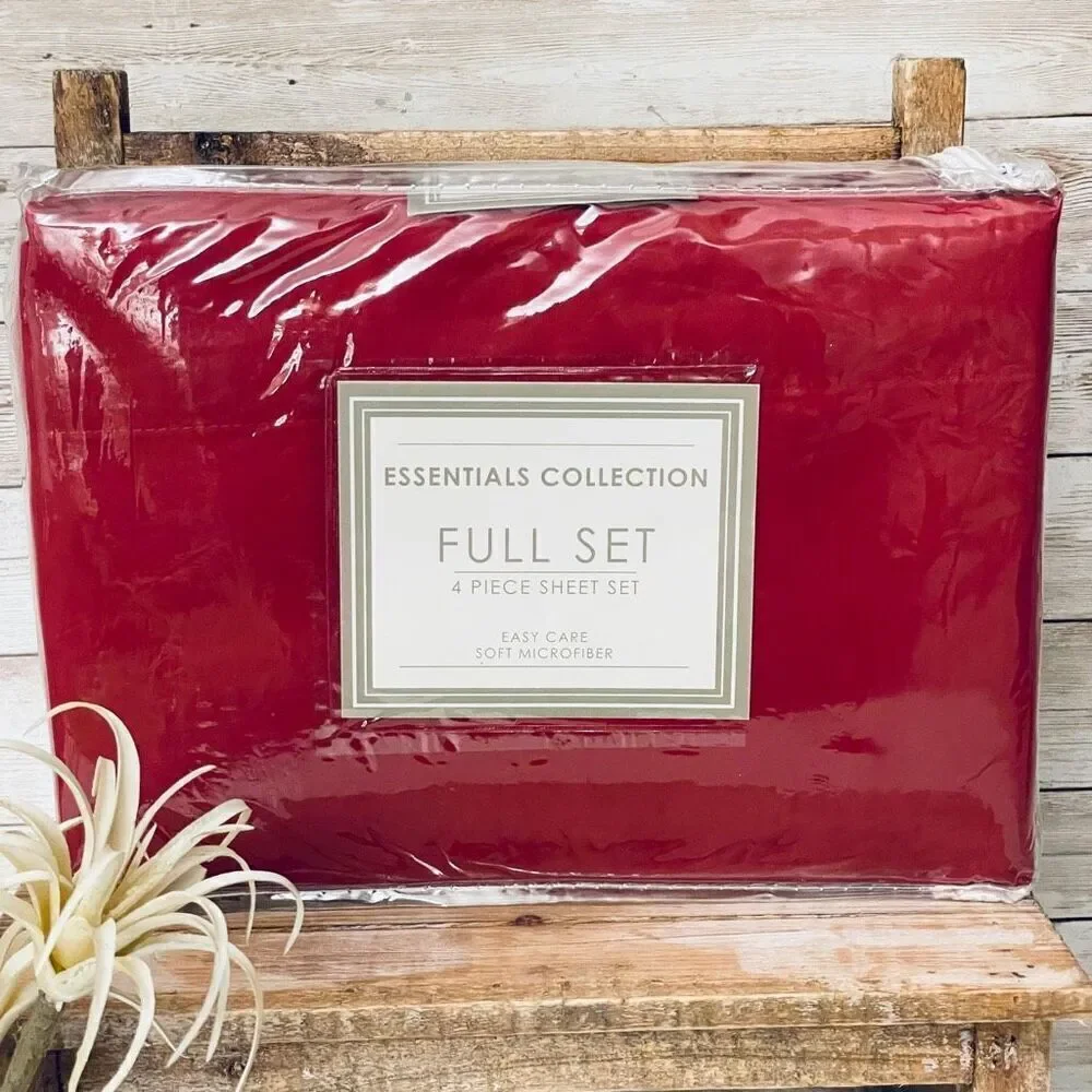 NWT Vintage Essentials Collection Full Burgundy   4 Pc Soft microfiber Sheet Set